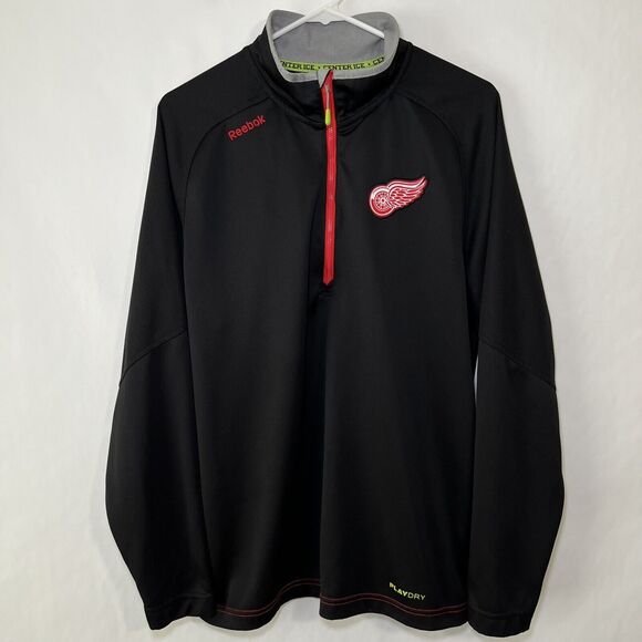 Detroit Red Wings Reebok Center Ice 1/4 Zip Pullover Mens Size Medium Black Red - Picture 1 of 14